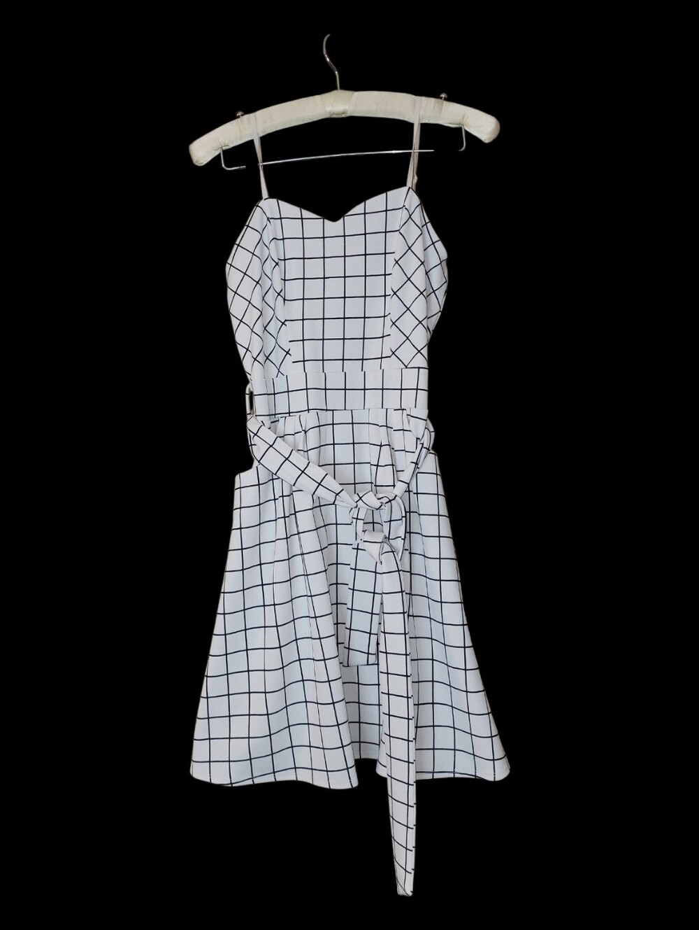 Emerald Sundae Black White Grid Pattern Fit & Flare Mini Dress With Belt S